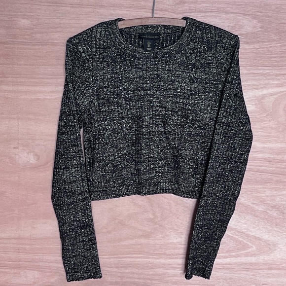 House of Harlow 1960 knit sweater L cropped gold shimmer holiday ribbed crewneck - Picture 1 of 5